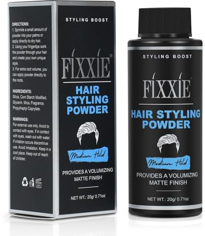 Hair Styling Powder, Hair Volume Powder, Natural Matte Look Hair Powder, Texturising, Volumising Mens Hair Fibres Product (20 Gram Bottle, Medium Hold Styling)