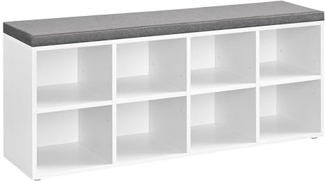 VASAGLE Schuhbank, Sitzbank, Schuh-Organizer mit 8 Fächern und 4 verstellbaren Ablagen, gepolstertes Kissen, für Flur, Wohnzimmer und Schlafzimmer, wolkenweiß-Taubengrau LHS238W14