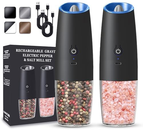 UNNEES Rechargeable Electric Salt And Pepper Grinder Set, 2 Pcs (Black)
