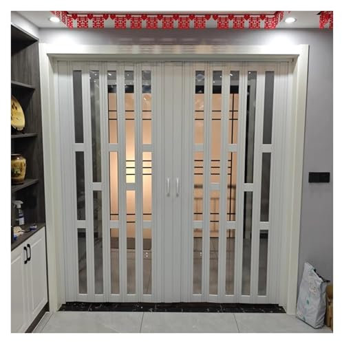 Portes pliantes télescopiques Porte pliante blanche pour séparateurs de pièces, Porte accordéon intérieure en PVC avec poignées et verres acryliques, Porte Accordéon Coulissante pour Appartement/Burea