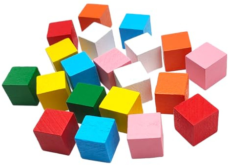 Lot de 20 cubes en bois colorés 15 x 15 x 15 mm – blocs de pin naturel pour bricolage, art et artisanat, puzzles éducatifs, décorations, jeux et créations créatives – parfaits pour projets de