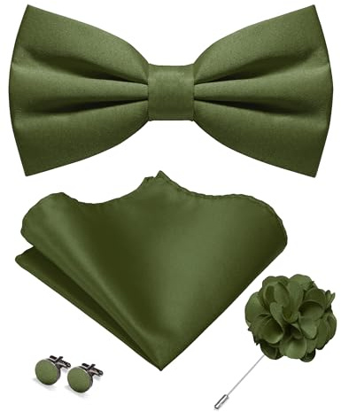 JEMYGINS Nœud papillon uni mat pour homme avec mouchoir de poche, boutons de manchette et boutonnière