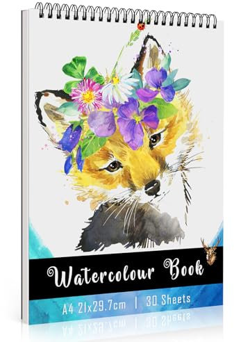 Generisch Aquarellpapier A4 Aquarellblock mit 30 Blättern, Säurefrei Watercolor Paper Kaltgepresste Spiralbindung Aquarell Skizzenbuch für Kinder Erwachsene Künstler