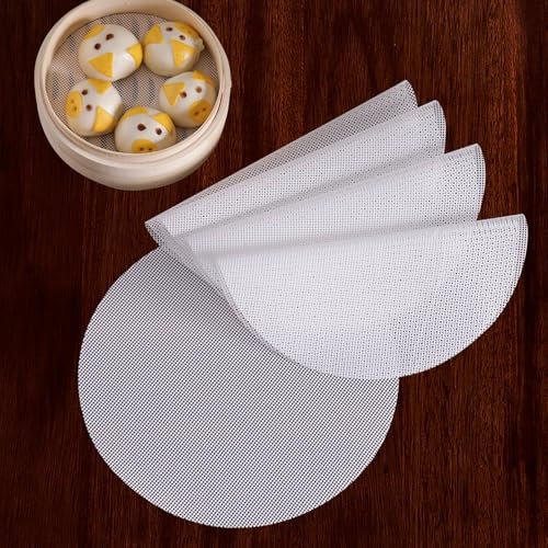 12STK Bambusdämpfer Silikon Matte Runde, Bambus Dampfgarer Antihaft Dampfmatte Wiederverwendbare Silikon Dampftuch Netz Dampftuch Dampfkorb Mattentuch für Dumplings Reis (25cm)