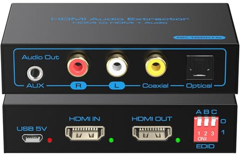 8K 60Hz HDMI Audio Extractor 4K 120Hz zu Optisch Koaxial AUX Konverter Unterstützt HDCP Digital DTS 5.1 EDID Management PCM 2.0 für Fire TV PS4 PS5 Xbox