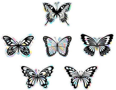 FuninCrea 6 pegatinas para ventana, no adhesivas, arco iris, prisma, forma de mariposa, para evitar golpes humanos y pájaros en accesorios de cristal de ventana (estilo 1)
