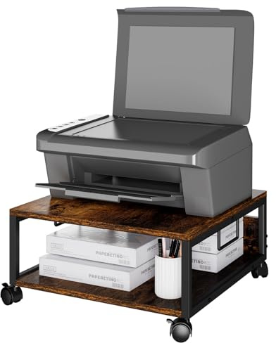 IBUYKE TLJ008H Support d'imprimante de bureau à 2 niveaux avec roulettes, table roulante robuste avec dossiers de rangement, pour livres, fax, scanner, bureau à domicile