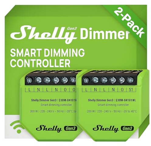Shelly Dimmer Gen3 Doublepack WLAN, dimbara lampor, LED-remsor, smarta scheman, Alexa & Google