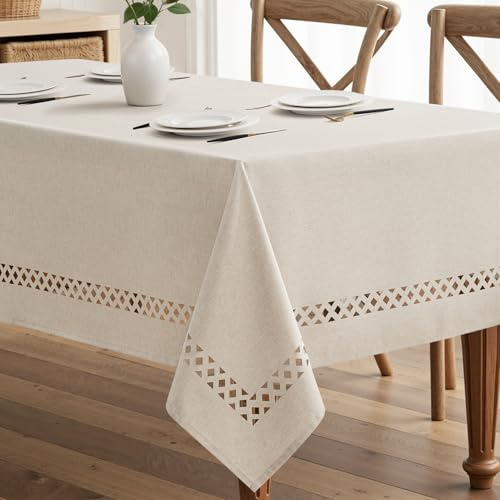 MIULEE Tovalla imitación Lino de 140x260 cm Rectangular Impermeable y a Prueba de Manchas con un Elegante diseño de Corte Adecuada para mesas de Comedor Cocina jardín y Fiestas Beige