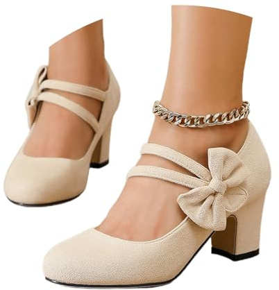 Scarpe da donna con tacco largo, elegante tacco piccolo, cinturino piatto Dirndl, scarpe da sposa, scarpe da sposa chiuse, con plateau, O beige., 45 EU