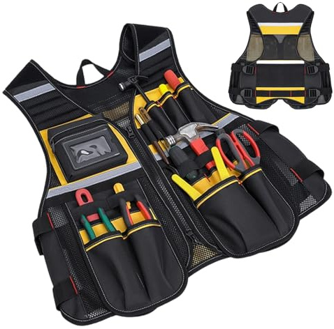 Gilet à outils de travail – Organiseur en tissu multi-poches, mains libres, système de transport utilitaire avec support de renforcé | Équipement pratique pour les tâches de charpentier et