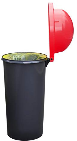 KUEFA HD 60L Müllsackständer, Mülleimer mit Scharnierdeckel und Klemm-Ring Gelber Sack, stabil, strapazierfähig, geruchsdicht, auslaufsicher, universell einsetzbar (Rot)