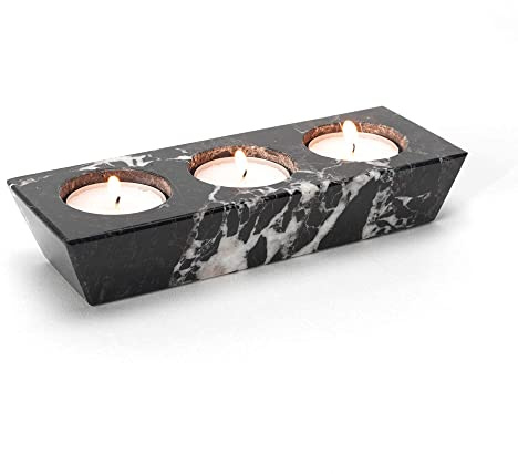 Himalayan Black Marble 3 Hole Tea Light Candle Holder - Tea Lights Included!