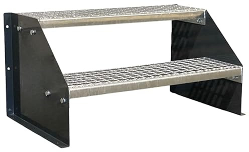 2 Stufen Standtreppe Stahltreppe freistehend Breite 60cm Höhe 42cm Anthrazitgrau/Robuste Außentreppe/Stabile Industrietreppe für den Außenbereich