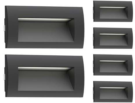 ledscom.de 6 Stück LED Wandeinbauleuchte ZIBAL, Downlight für außen, IP65, schwarz matt, 140 x 70mm, 3,3 W, 223lm, kaltweiß