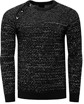 Rusty Neal - Pullover Homme Col Arrondi Boutonner Pull Hiver Chiner Tricot Grosse Maille Chaud Col Rond Basique Chandaille, Idee Cadeaux Noel, Saint Valentin 13363 Noir XL