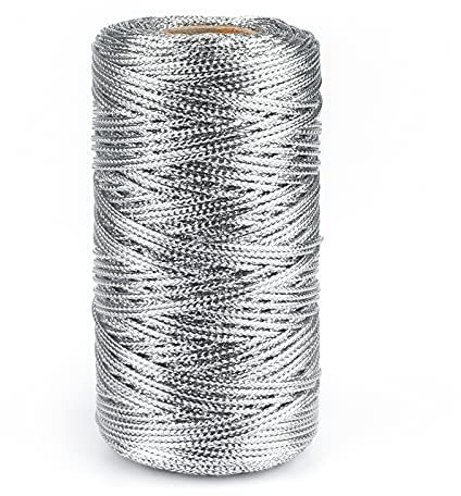 Filo d'argento Spago 1,5 mm di Spessore, 100 metri, per Artigianato Decorazione di Natale Confezioni Regalo Hobby Creativi