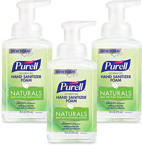 Purell Advanced Hand Sanitizer Naturals Foam with Plant-Based Ethanol, 10 fl oz Foam Pump Bottle (Pack of 3), 3001-06-EC