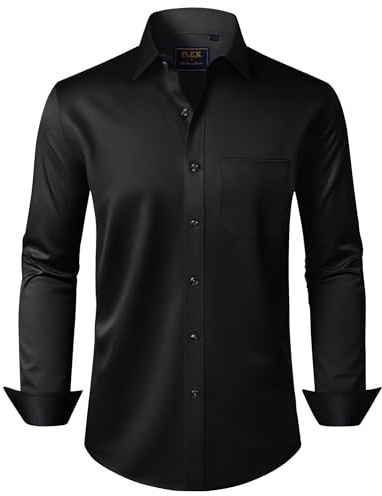 J.VER Mens Black Shirt Long Sleeve Dress Stretch Non Iron Regular Fit Business Casual Fashion Work Party Shirts XL