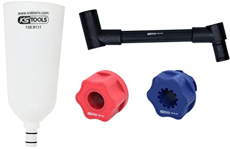 KS Tools 150.9155 Öl-Einfülltrichter-Satz mit drehbarem Winkelarm für VAG, 4-tlg, Weiß