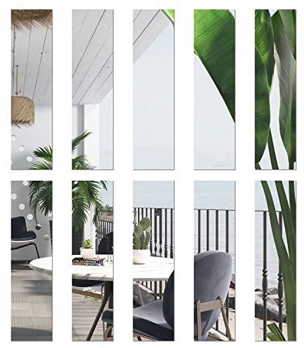 DARENYI 10pcs Wall Mirror Tiles - Self Adhesive, Removable Acrylic Mirror for Bathroom, Bedroom, Living Room, Hallway Decoration (30 x 5cm)