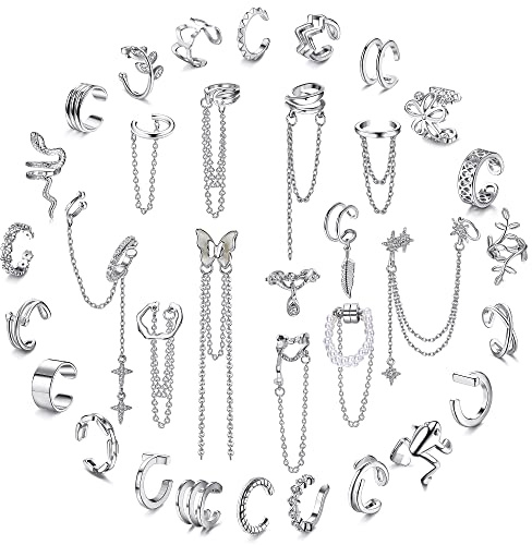 Florideco Ear Cuff Earrings Set for Women Adjustable Fake Earring Cuffs Non Piercing Earring Set Ear Jewelry Set Silver Plated