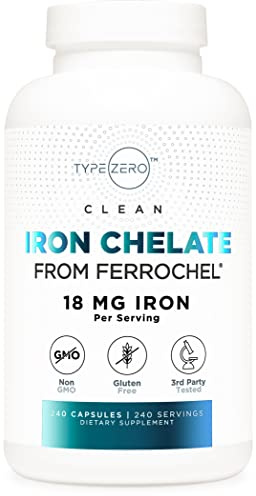 Type Zero Iron Chelate (18mg) 240 Capsules, Gluten-Free, GMO-Free