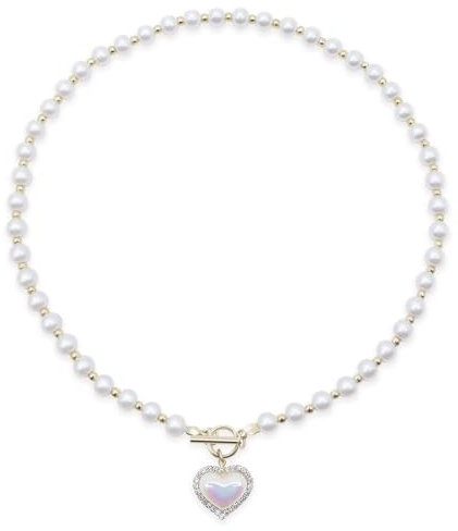 AIFUYUDM Perlenkette Damen Faux Kette Damen Pearl Planet Necklace Weiße Perlenketten Herzförmige Halskette herren Damen Saturn Perlenkette, Geschenke für Mutter, Frau, Freundin mit Geschenkbox