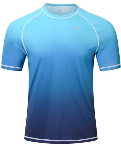 Huayuzh Men's Watersport Rash Guards Swimming Shirts UV Swim Top UPF 50+ Quick Dry Short Sleeve Surfing Running Sports Top Blue Gradient M