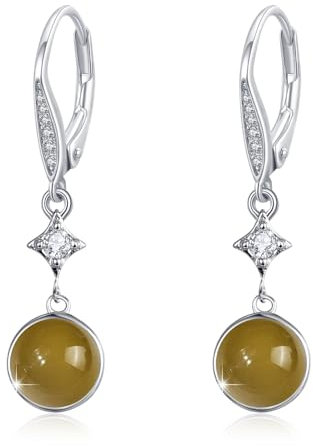Bernstein Katzenauge Creolen Ohrringe 925 Sterling Silber Bernstein Katzenauge Leverback Tropfen Ohrringe Hängend Schmuck Damen Mädchen