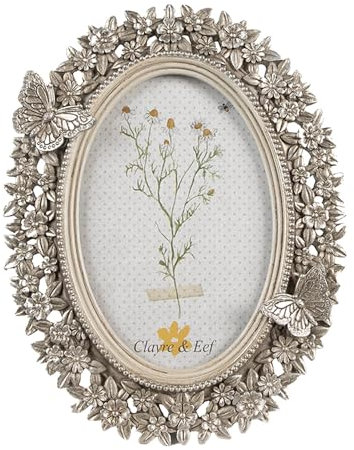 Clayre & Eef Bilderrahmen 10x15 cm Silberfarbig Kunststoff Glas Oval Fotorahmen