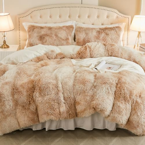 EMME - Set di biancheria da letto in morbido pile 220x240 cm, in fibra di castoro, biancheria da letto soffice, copripiumino per letto shaggy e in pile, biancheria da letto morbida, copripiumino e 2