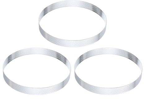 sourcing map Lot de 3 anneaux à tartelettes en acier inoxydable perforés de 17 cm pour pâtisserie, dessert, mousse, gâteau rond anti-adhésif pour la maison, la cuisine, la nourriture, le fromage