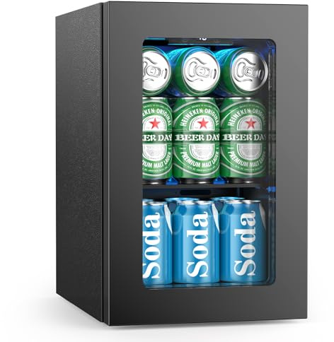 Electactic - Weinkühler für 12 Flaschen/48 Dosen, Mini-Glastür für Kühlschrank mit verstellbaren Einlegeböden, digitale Temperaturanzeige, nicht eingebauter kleiner Kühlschrank für Softdrinks,