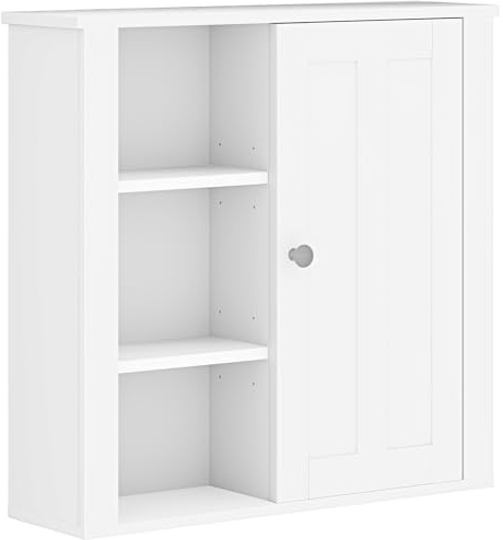 HOMCOM Bathroom Cabinet, Modern Bathroom Wall Cabinet with Adjustable Shelves and Cupboard, 53W x 15D x 51H cm, White