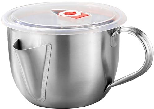 Xweptuy Fat Separator Jug 1L Food Grade Stainless Steel Gravy Separator Jug with Lid and Handle 2 Outlets Bacon Grease Container for Kitchen Supplies