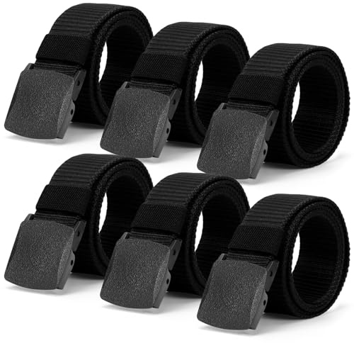 TaleMoon 6 Stück Arbeitsgürtel Herren,Gürtel Männer,Verstellbar Outdoor Stoffgürtel,Gürtel Ohne Löcher Damen,Herrengürtel mit Kunststoff Schnalle für Reisen Arbeit Freizeit Wander,Schwarz