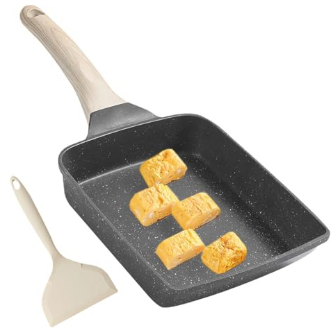 GOEDCH 18 x 15 cm rektangulär japansk omelettpanna: Tamagoyaki-panna induktion med isolerat trähandtag, non-stick Tamagoyaki-panna, blandningspanna non-stick för stekt, frukost, ägg, korv
