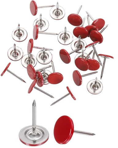 uxcell 30Pcs Push Pins, 11mmx17mm Round Flat Head Decorative Thumb Tacks Upholstery Tacks for Cork Board Office Wall Hangings, Red