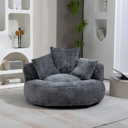 KOMHTOM Gros Pouf Canapé, Pouf Fauteuil Canapé pour Les Paresseux, avec 3 Coussins, sans Installation, Idéal pour Chambre, Salon ou cinéma Maison (Gris-Chenille)