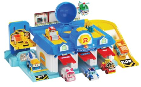 Silverlit - Robocar Poli - Playset Le Quartier Général - véhicule Transformable - Poli, Héli, Ambre, Roy - Dès 3 Ans