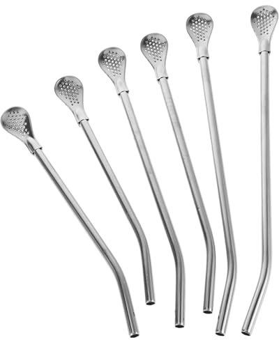 Cabilock Lot de 6 Pailles Réutilisables Cuillères Filtres en Acier Inoxydable 304, Détachables et Multifonctions, Pailles à Cocktail Café Thé en Vrac, Accessoires Portables pour Boissons