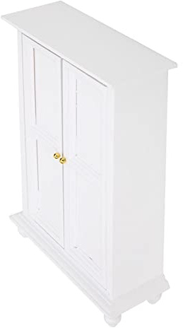 Bamjour Puppenschrank, Miniatur-Kleiderschrank aus Weißem Holz, Puppenkleiderschrank, Puppenhaus-Kleiderschrank für Puppenhaus-Möbelzubehör