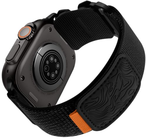 Bandsportig sportögla i nylon kompatibel med Apple Watch-remmar – mjuk rem för iWatch Ultra 3 2 1 49 mm, serie 11 10 46 mm, 9/8/7 45 mm, SE3/6/5/4 44 mm, 3/2/1 42 mm, robust klockarmband för män