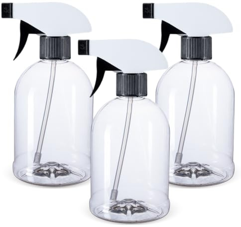 HR Hogar | Botella Pulverizador Spray 500 mL Pack 3 - Hecho en España - Aerosol de Plástico PET Resistente y Reciclable con Boquilla Regulable para Limpieza y Jardinería (Negro, 500 mL)