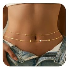 Chaîne de ventre dorée pour femme - Vintage - En métal doré - Pour femme - Taille réglable décorée - Élégante ceinture pour bikini, plage, bijoux quotidiens
