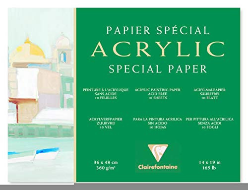 Clairefontaine 96498C – Block akrylpapper, limmad på 4 sidor, 36 x 48 cm, 10 ark, 360 g, vit, 1 st