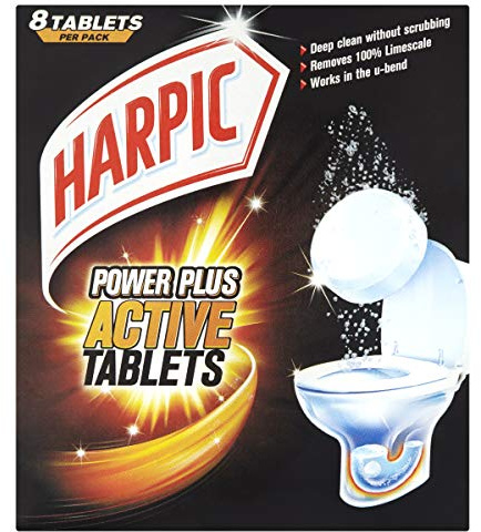 Harpic Powerplus Active Tablets, Original Scent, Pack 1 x 8 Tablets, Deep Clean Without Scrubbing, Removes 100% Limescale, Toilet Cleaner