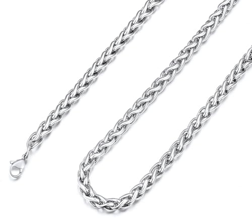 U7 Cadena Hombre Acero Inoxidable Collares Cadenas Trigo Espiga Cadena Plata Hombre e Mujer Ancho 6mm Longtitud 56 cm con Caja de Regalo