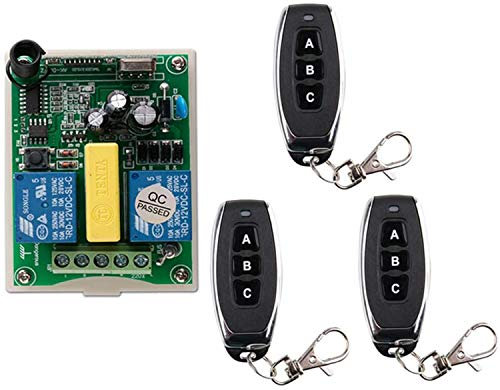 AC 220VAC RF 2 canaux télécommandé sans fil 1 récepteur + 3 transmetteurs pour porte de garage de tuyau Kit Radio Contrôleur de Moteur Treuil Électrique 220V Fonction Inversion